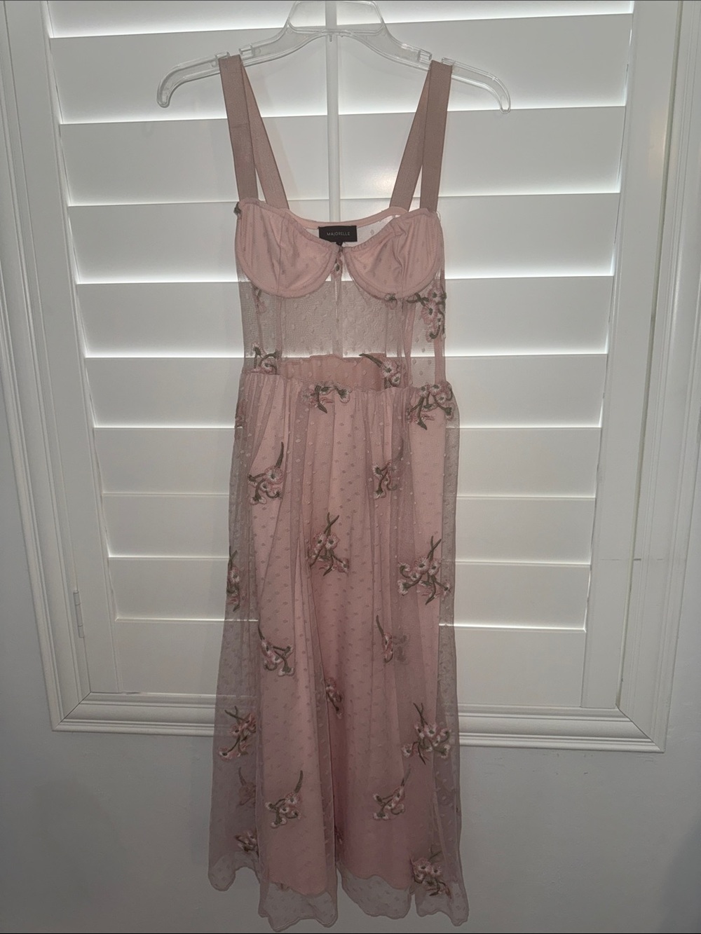 MAJORELLE Pink Embroidered Sheer Midi Dress